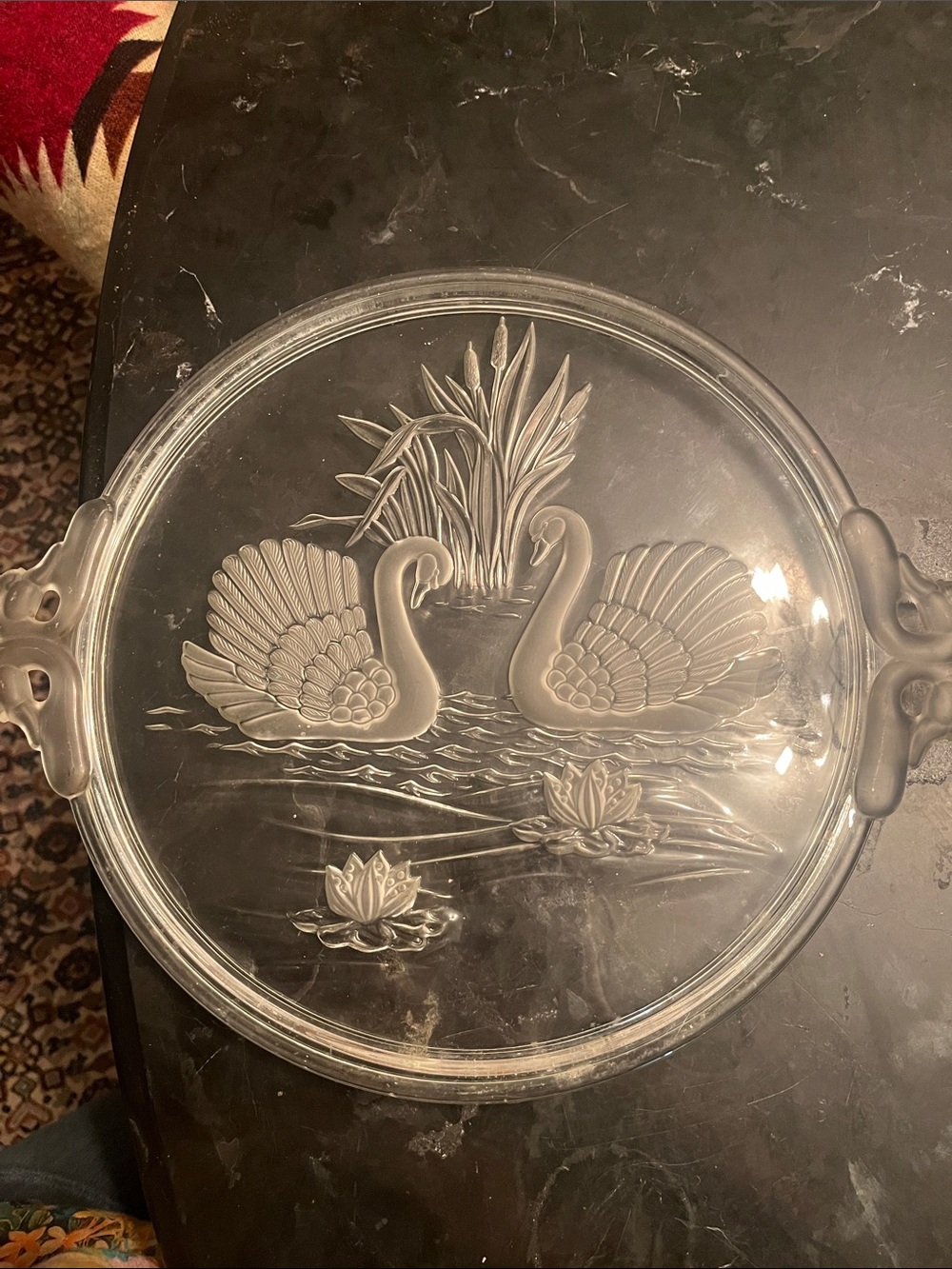 Elegant Clear Glass Swan Serving Tray with Integrated Handles